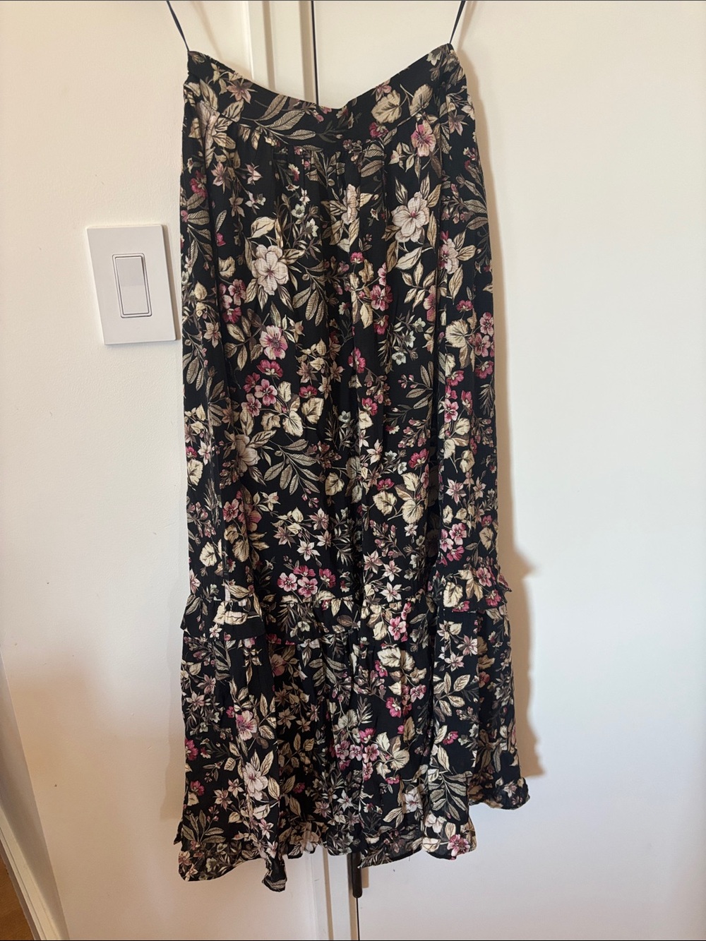 Mango Black Maxi Skirt with Cream & Pink Floral Print